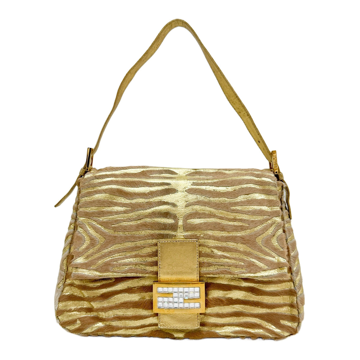 Mamma Baguette Gold Zebra Print Shoulder Bag