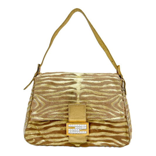 Mamma Baguette Gold Zebra Print Shoulder Bag