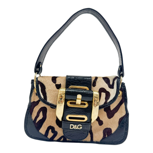 Black Leather Trim Brown Cheetah Pony Hair Shoulder Bag