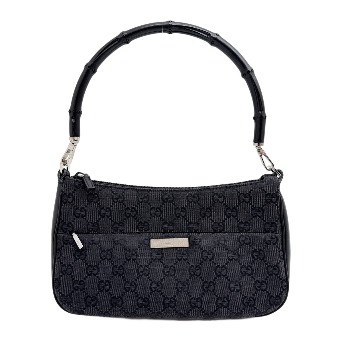 Bamboo Top Handle Black GG Canvas Handle Bag with Leather Trim