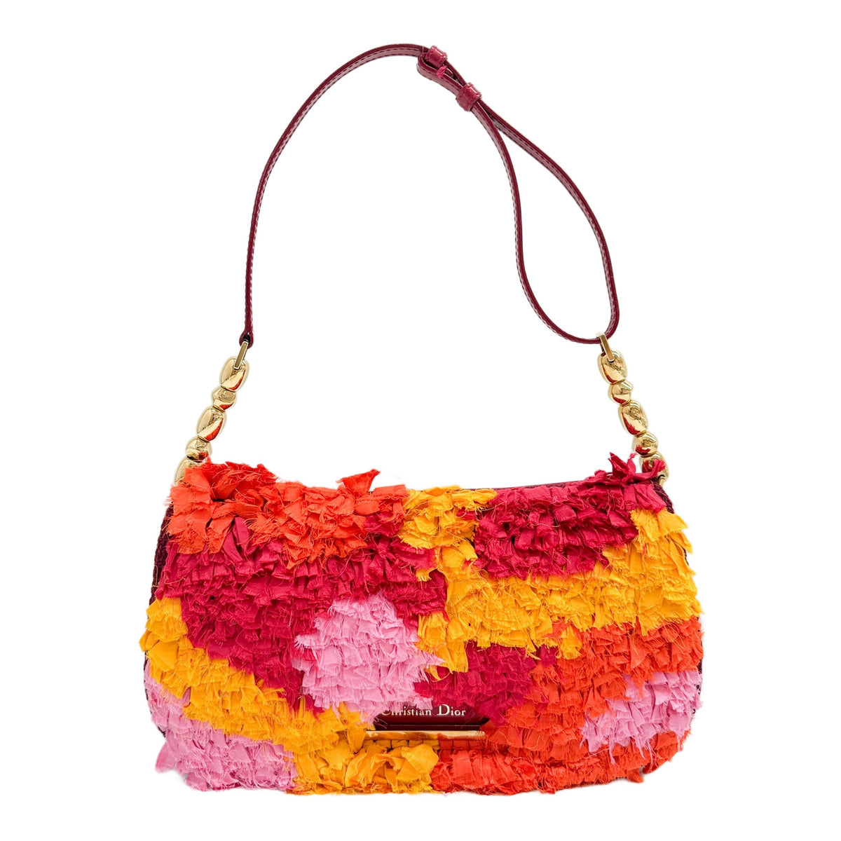 Malice Pearl Ruffle Red Satin Shoulder Bag