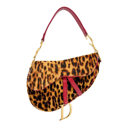 Saddle Brown Leopard Print Pony Hair Shoulder Bag