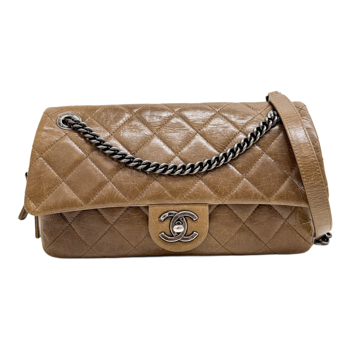 Duo Color Easy Flap 2014 Matelasse Brown Leather Shoulder Bag