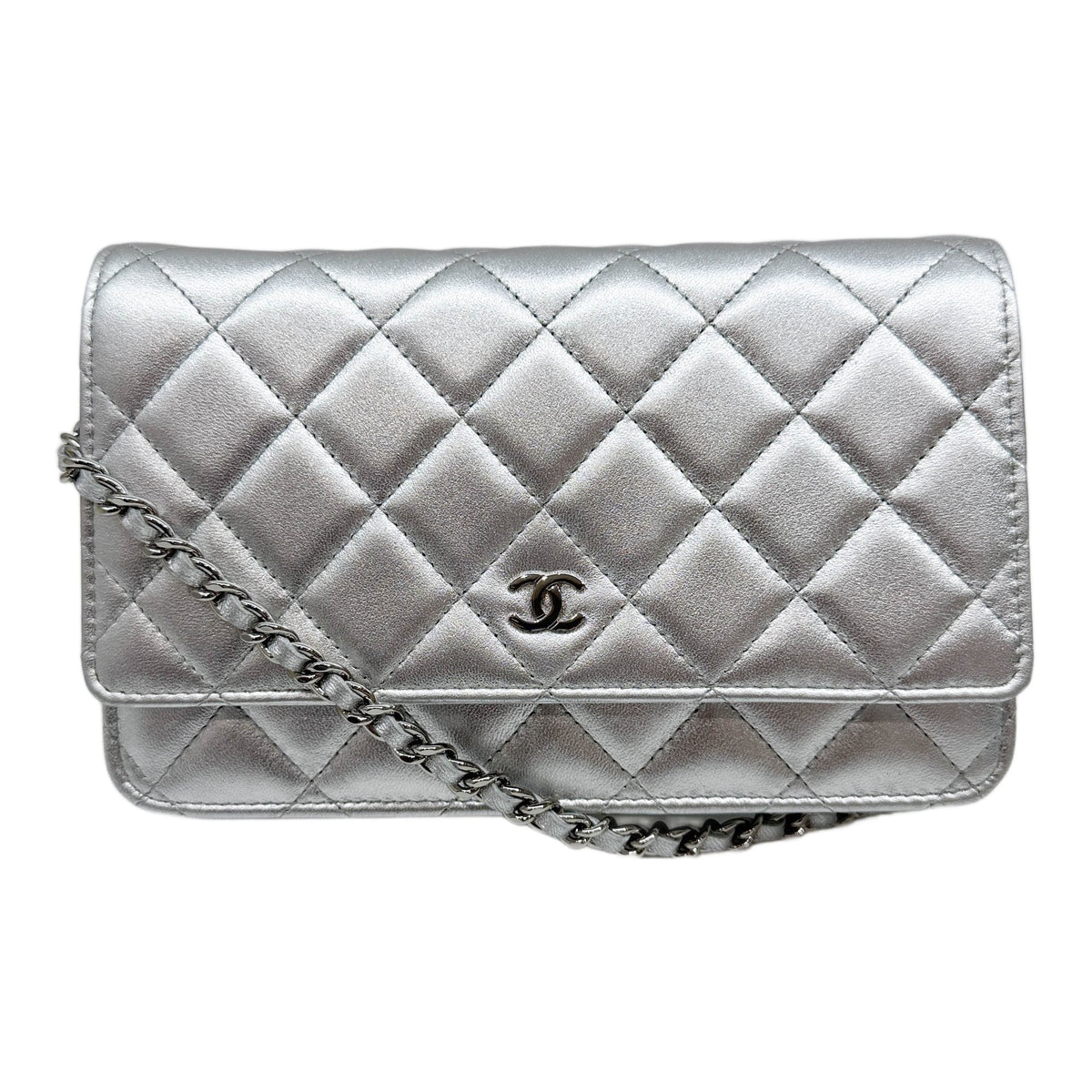 Wallet on Chain 2013-2014 Matelasse Metallic Silver Leather Shoulder Bag