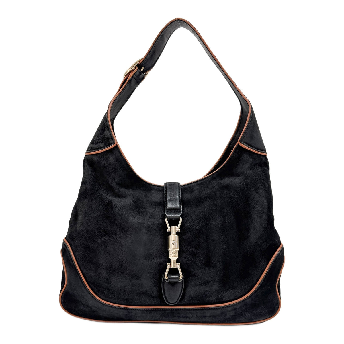 Jackie 1961 Orange Trim Black Leather Shoulder Bag