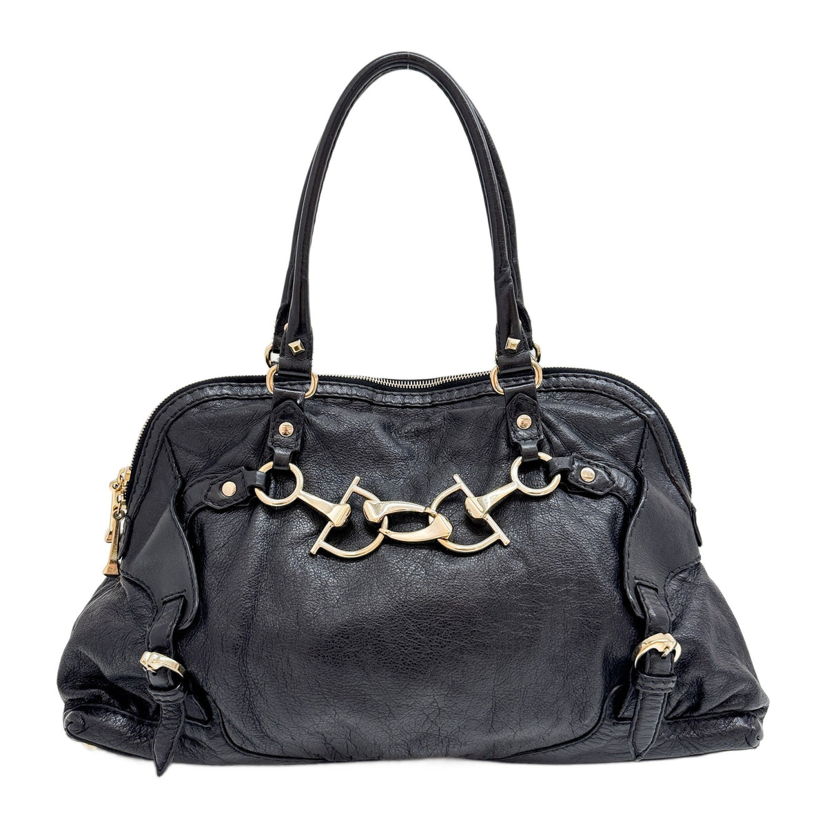 Horsebit Black Leather Shoulder Bag
