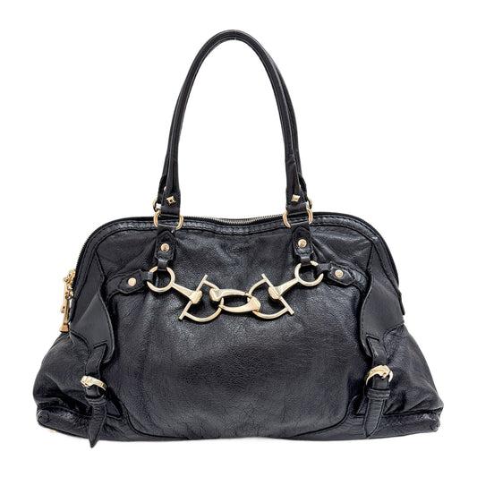 Horsebit Black Leather Shoulder Bag
