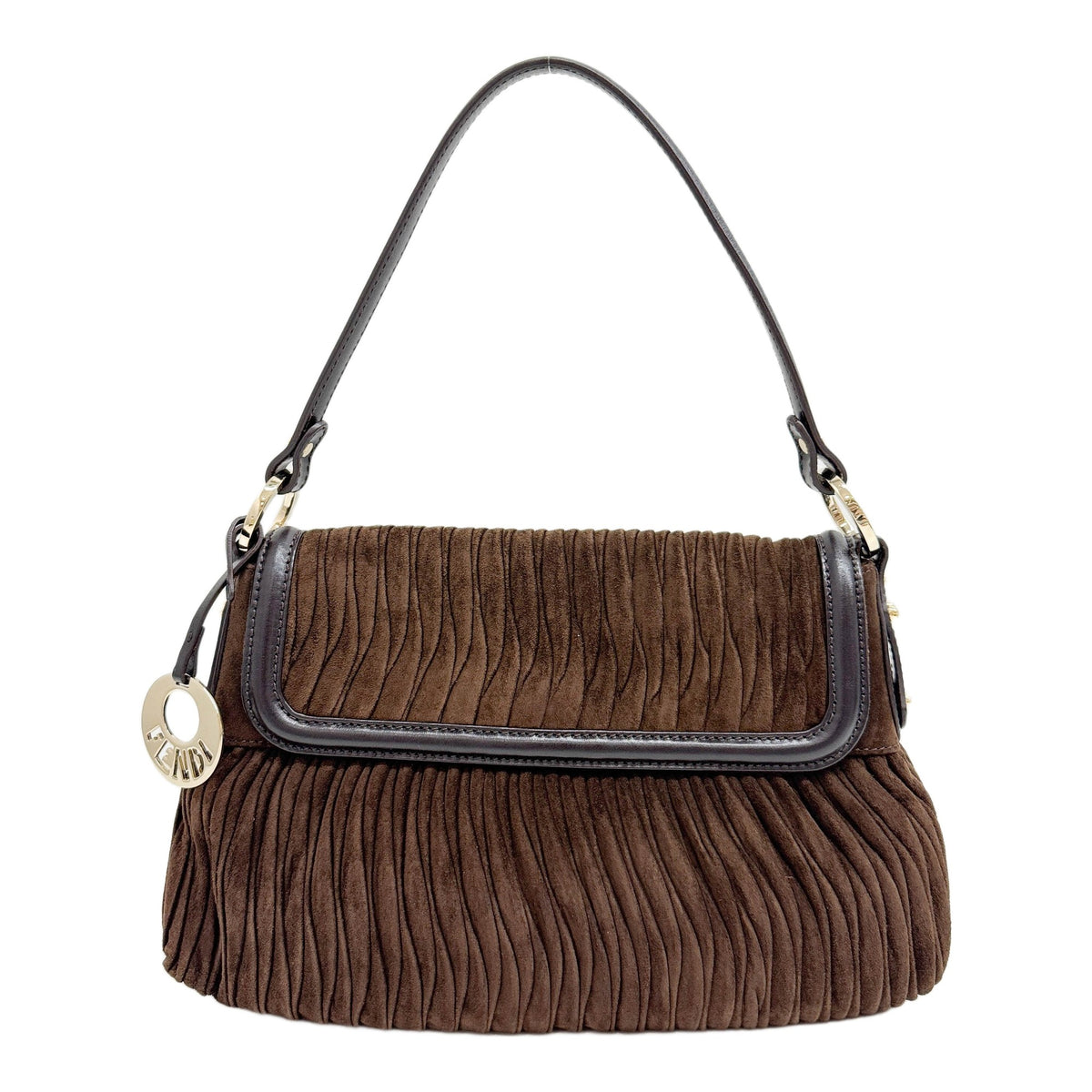 Chef Leather Trim Brown Suede Shoulder Bag