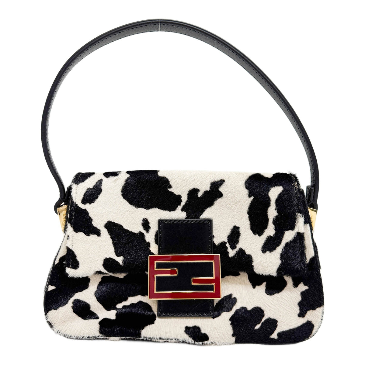 Mini Mamma Baguette Black and White Cow Print Pony Hair Hand Bag