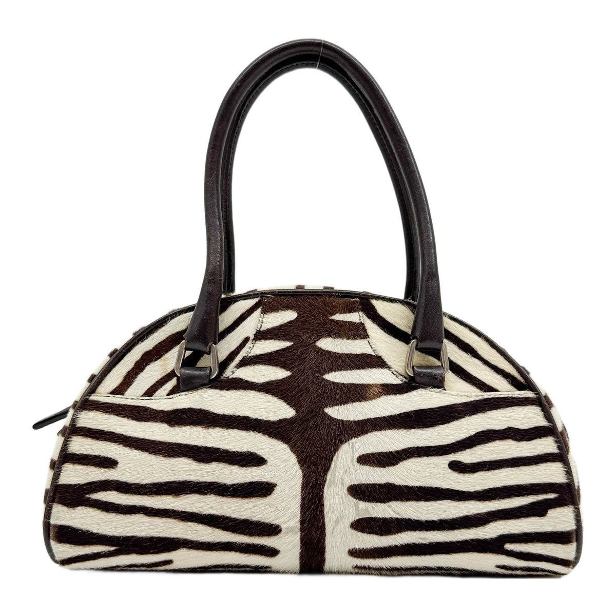 Small Boston Brown Zebra Print Pony Hair Hand Bag