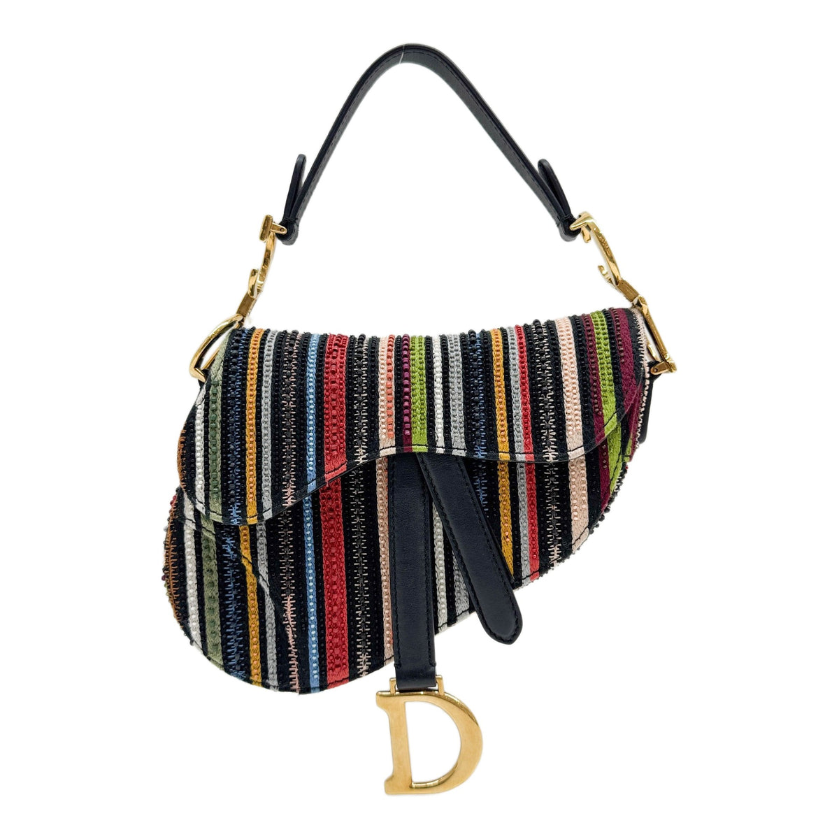 Mini Saddle Beaded & Embroidered Multicolor Leather Shoulder Bag