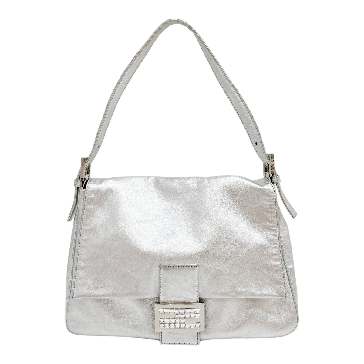 Mamma Baguette Metallic Silver Leather Shoulder Bag
