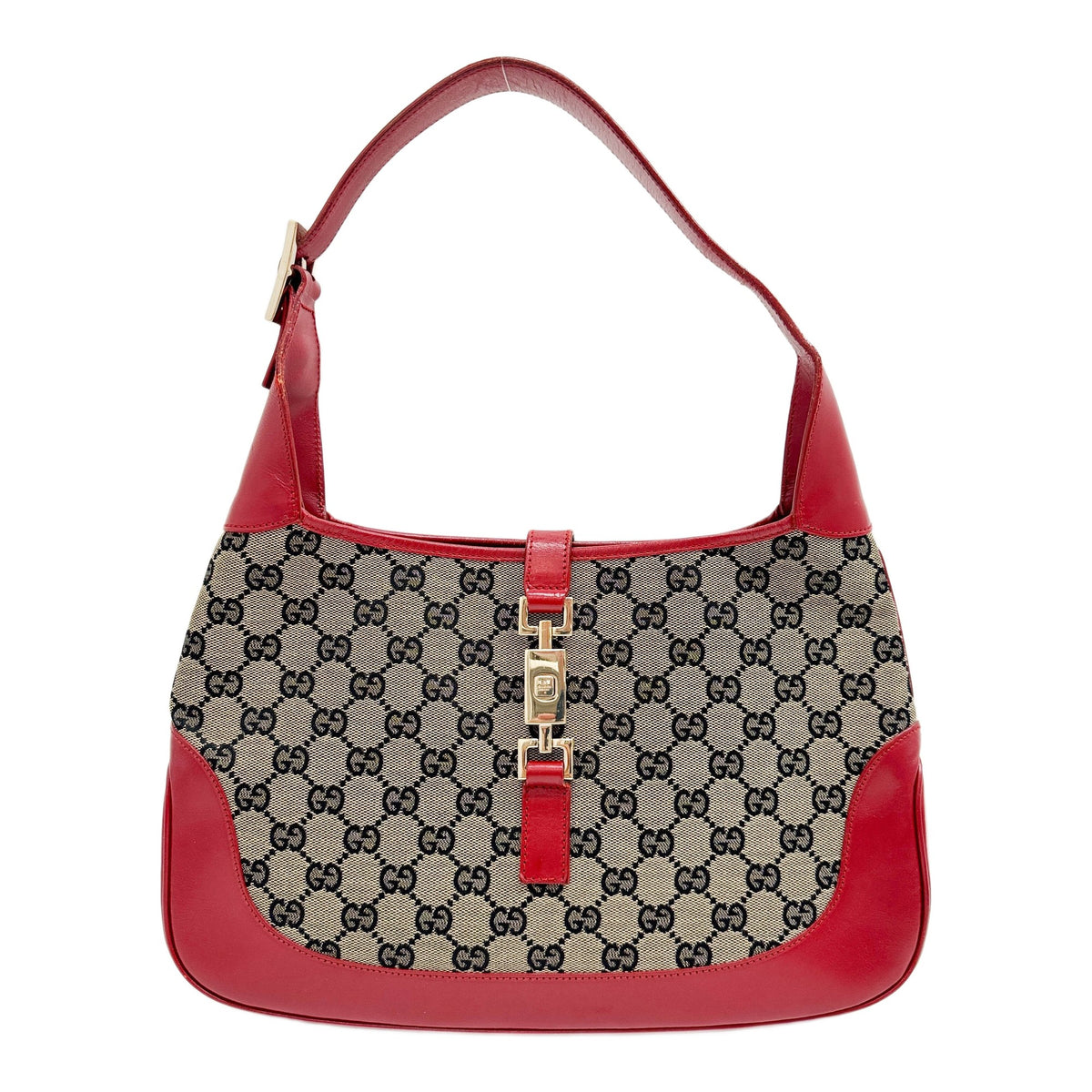 Jackie Red Trim Brown GG Canvas Shoulder Bag