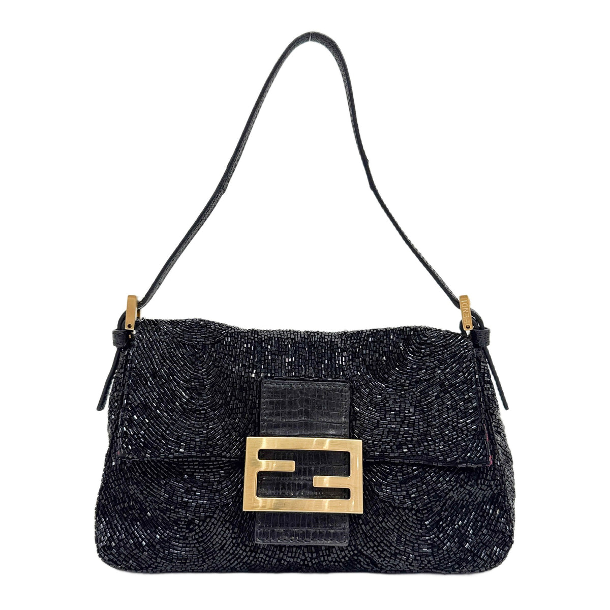 Mini Mamma Baguette Black Beads Handle Bag