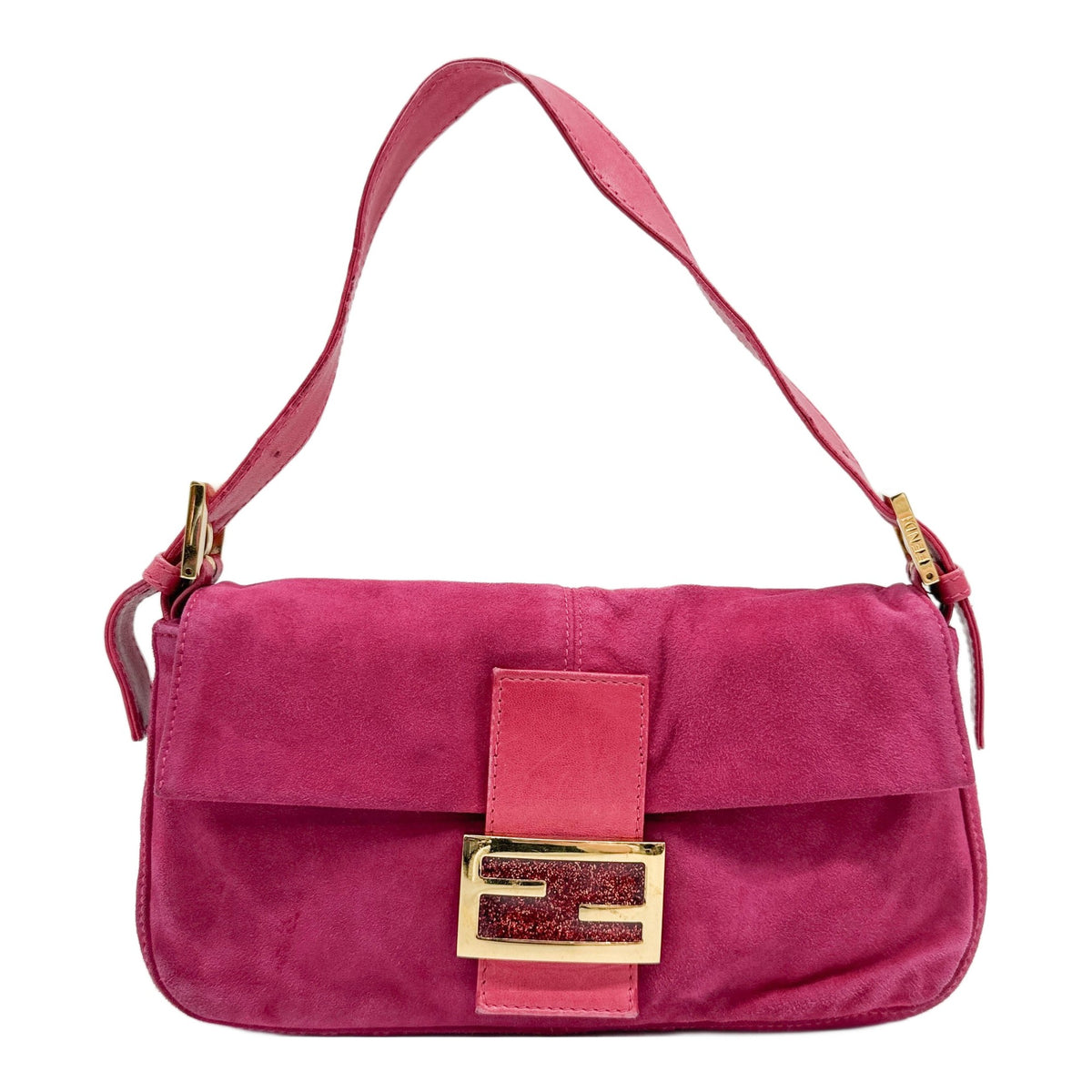 Baguette Pink Suede Shoulder Bag