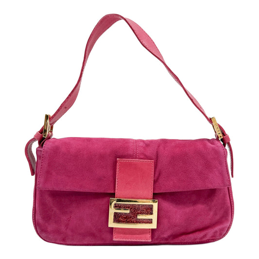 Baguette Pink Suede Shoulder Bag