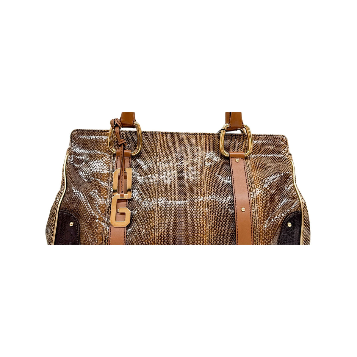 Shopping Brown Python & Eel Embossed Leather Shoulder Bag