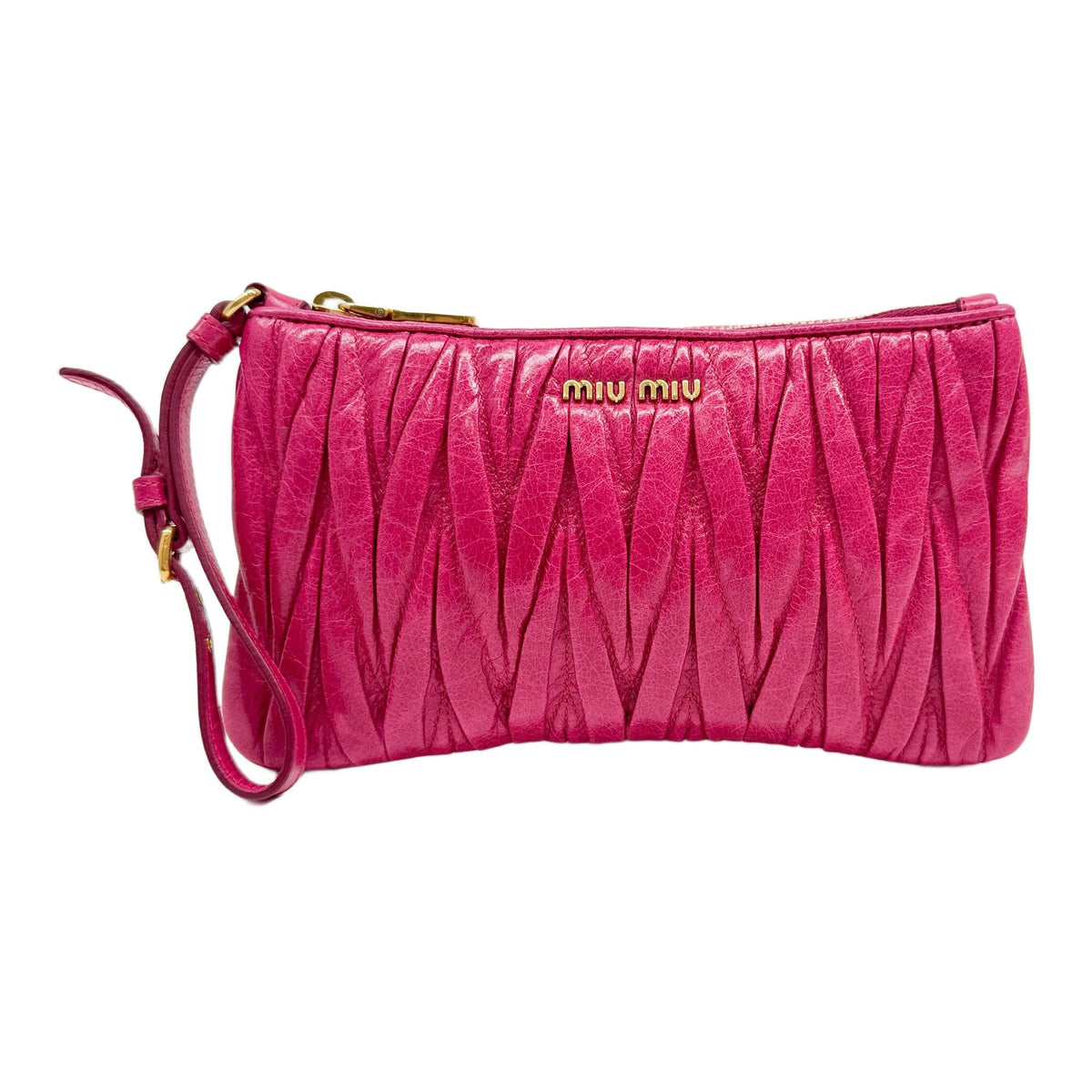 Matelassé Fuchsia Pink Leather Wristlet Clutch Bag