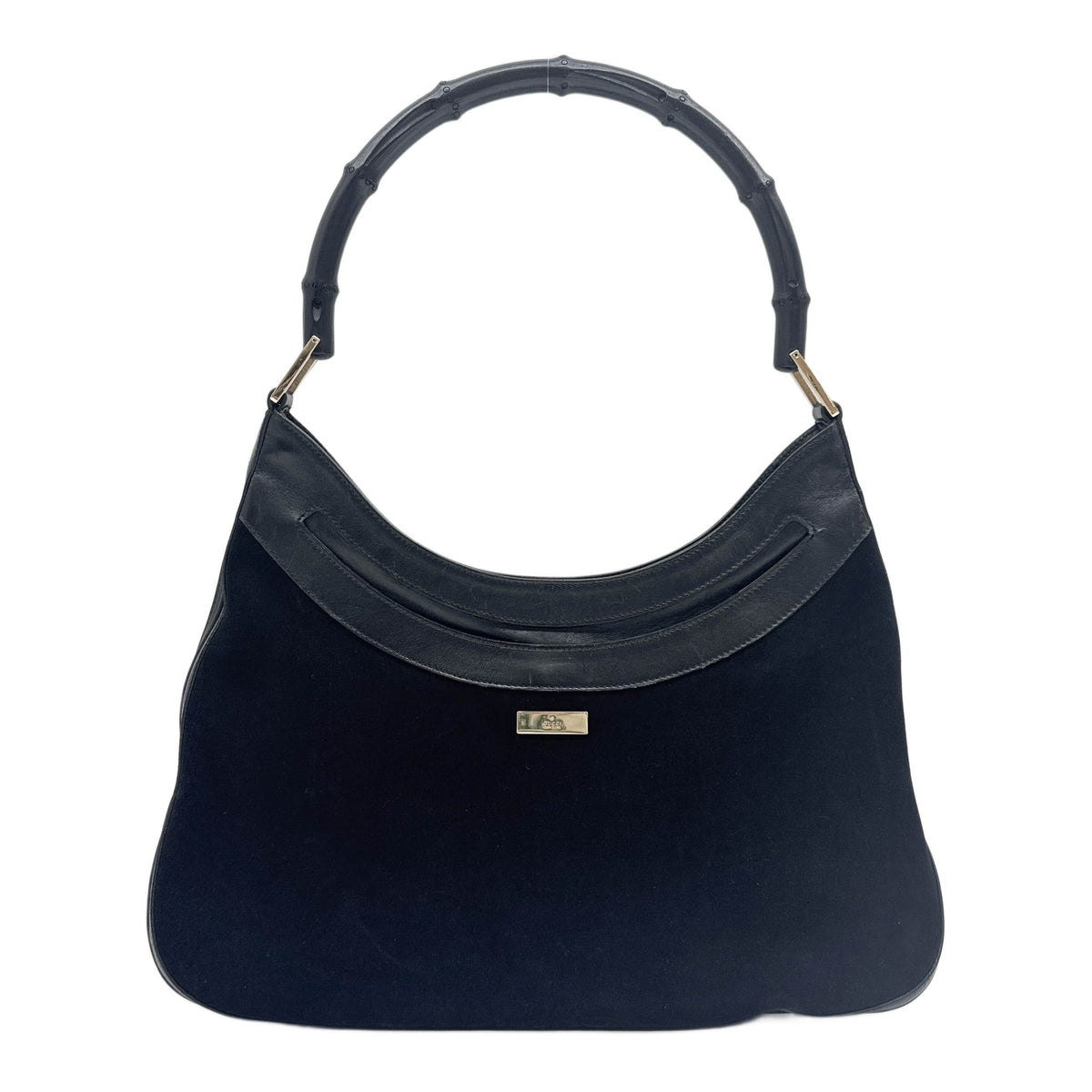 Bamboo Top Handle Black Suede Shoulder Bag
