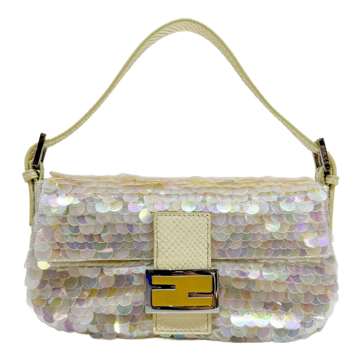 Baguette Off-white Sequin Shoulder Bag