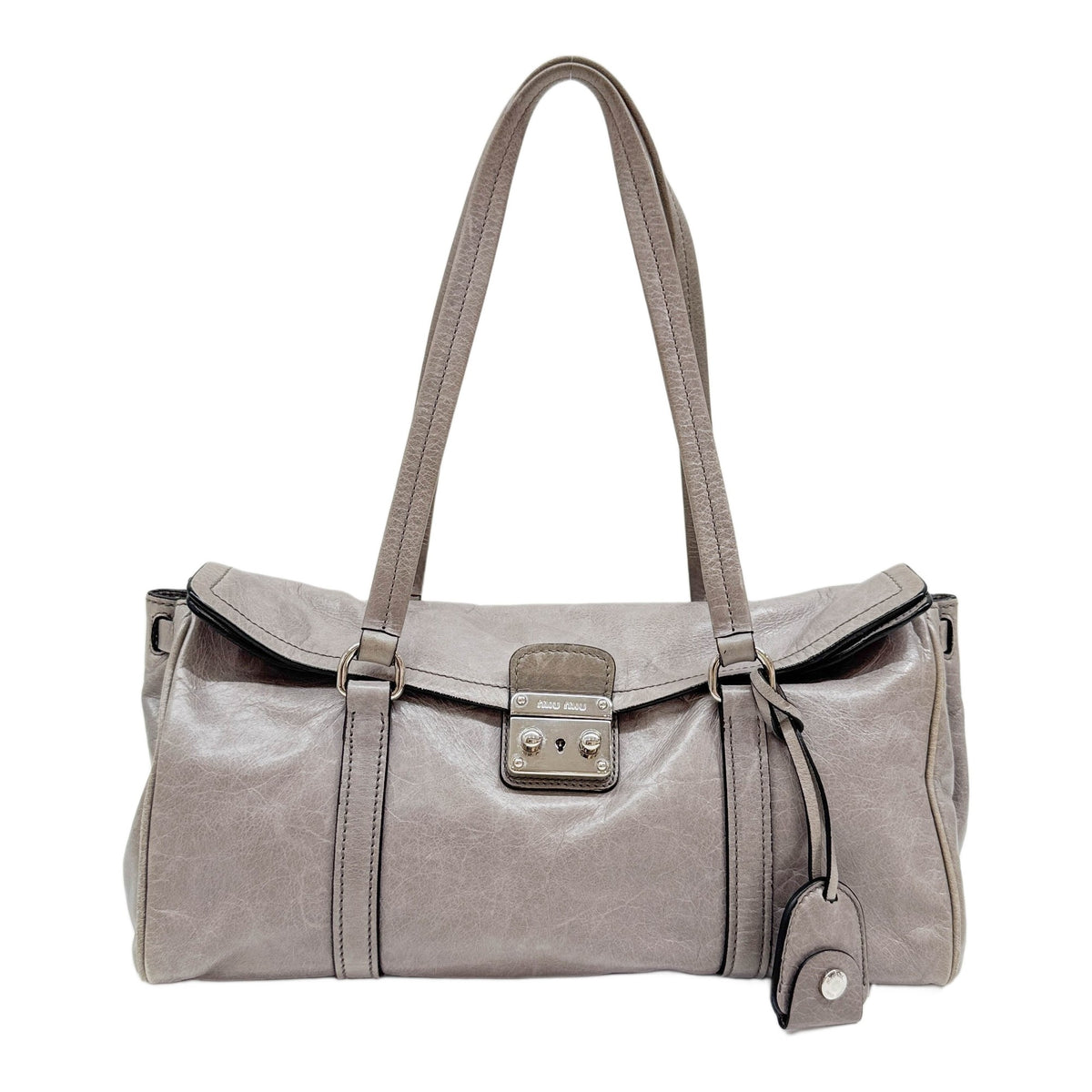 Grey Calfskin Leather Shoulder Bag