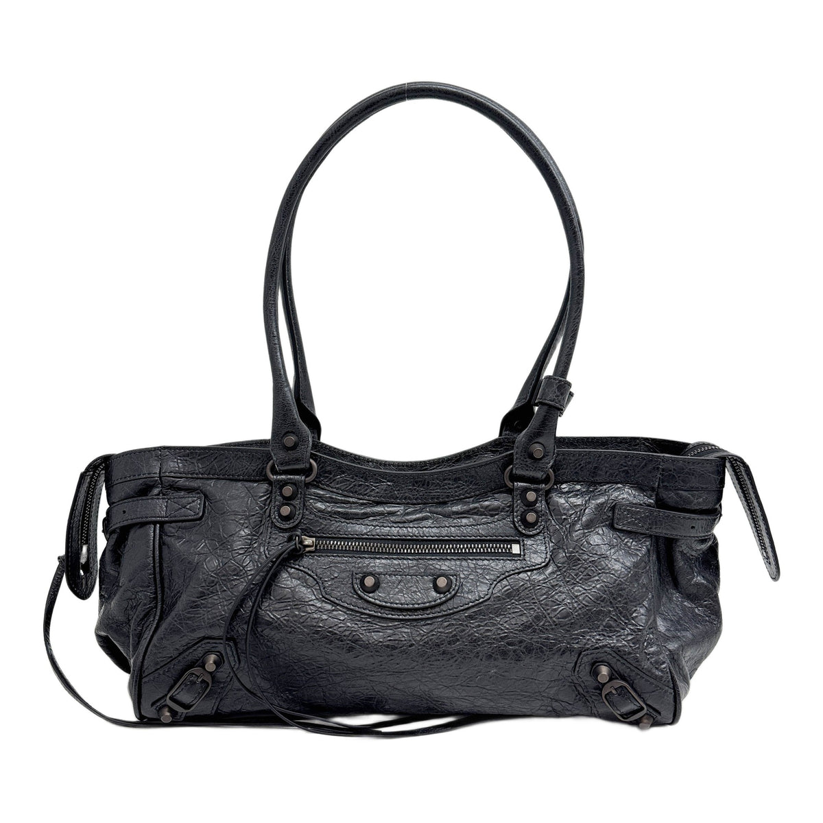City East West Black Leather Shoulder Bag