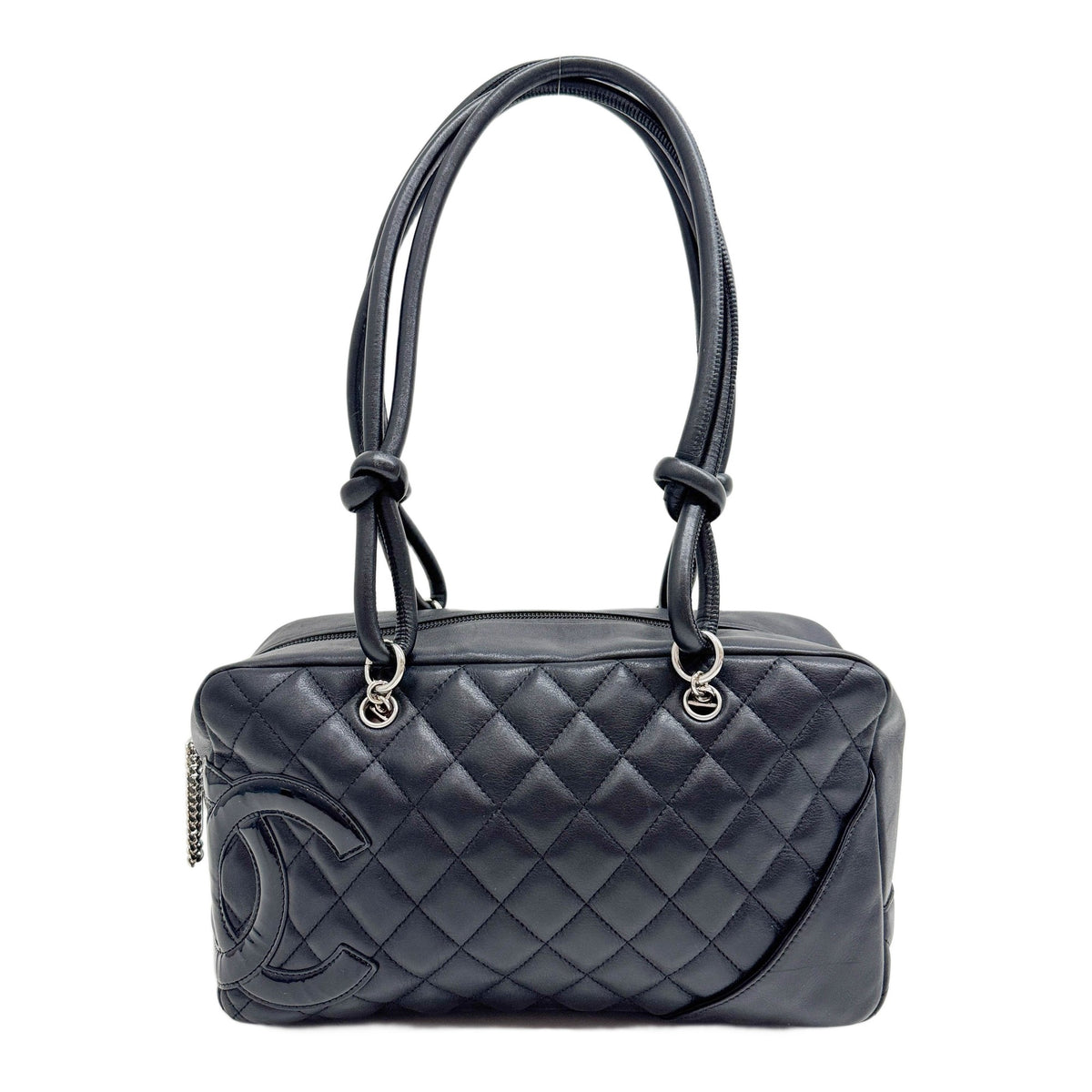 Cambon Matelasse Black Leather Shoulder Bag
