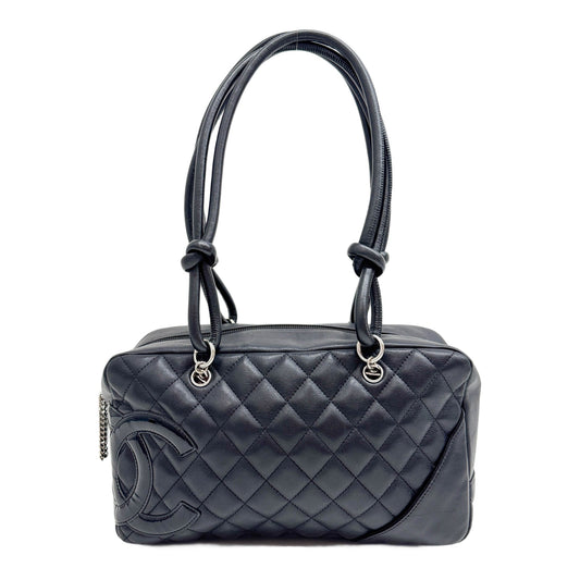 Cambon Matelasse Black Leather Shoulder Bag