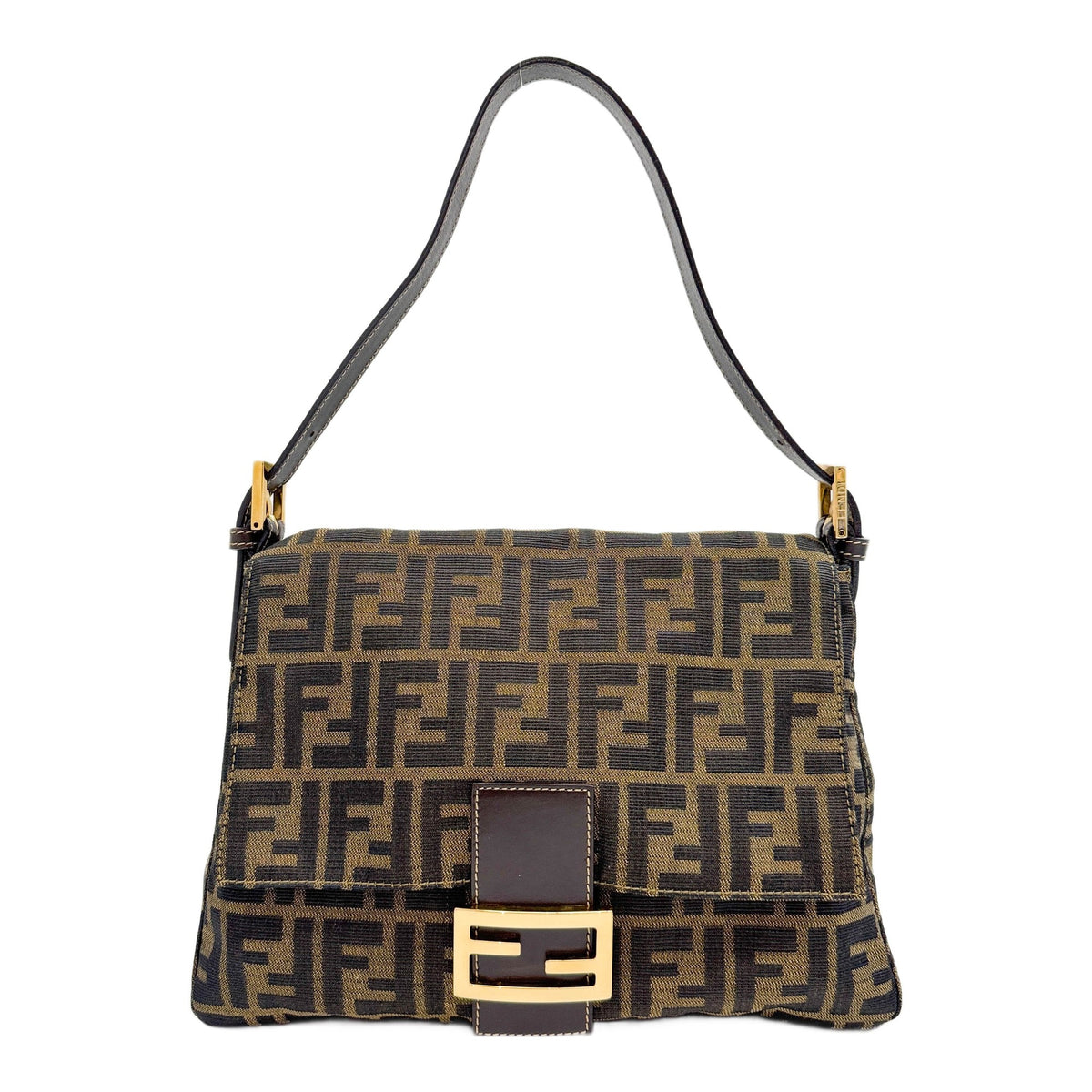 Mamma Baguette Brown Zucca Canvas Shoulder Bag
