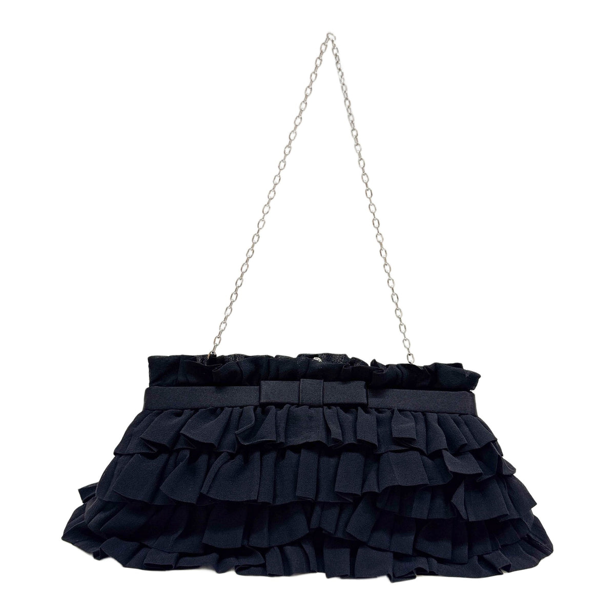 Black Frills Silk Silver Chain Shoulder Bag