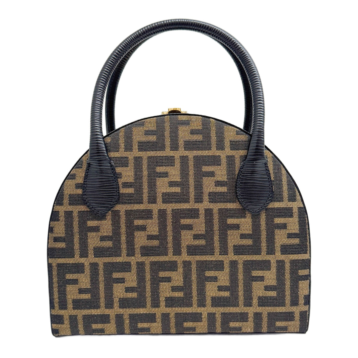 Lift-Lock Clasp Brown Zucca Canvas Two Way Handle Bag