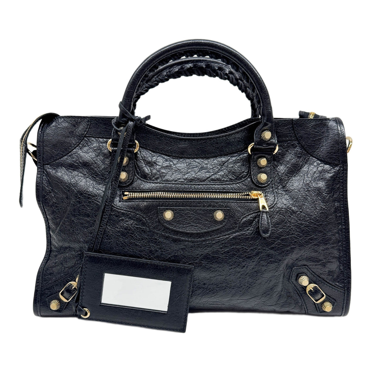 Giant 12 The City Black Leather Two Way Bag with Gold Hardware