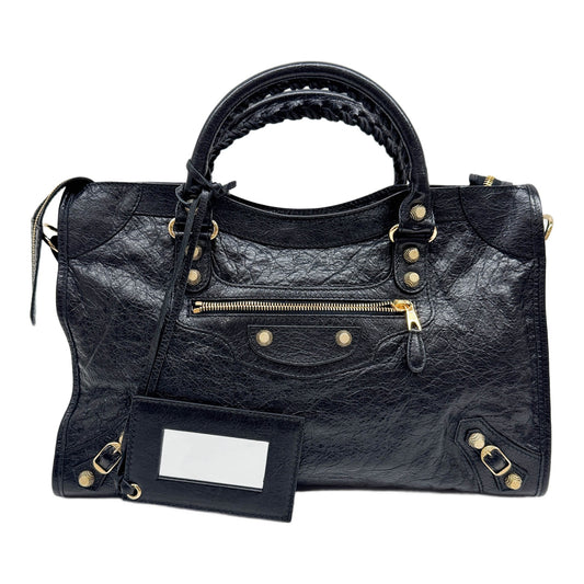 Giant 12 The City Black Leather Two Way Bag with Gold Hardware