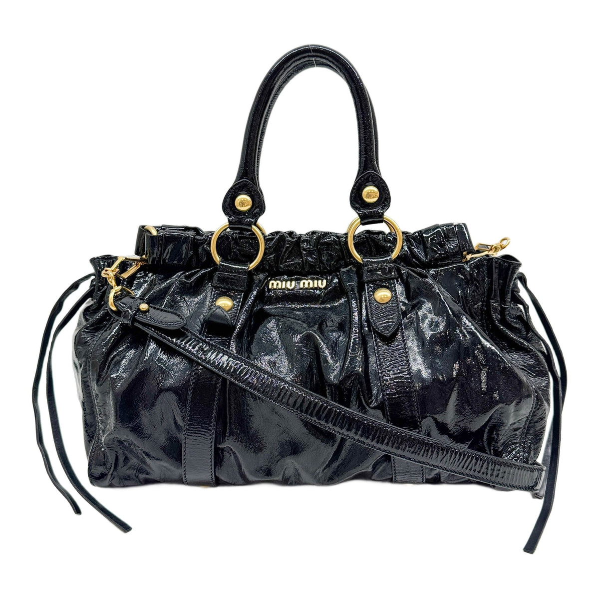 Vitello Black Patent  Leather Two Way Bag