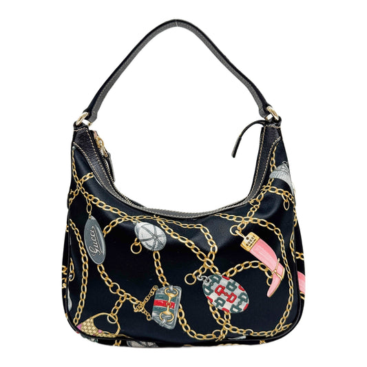 Charmy Black Satin Hobo Shoulder Bag
