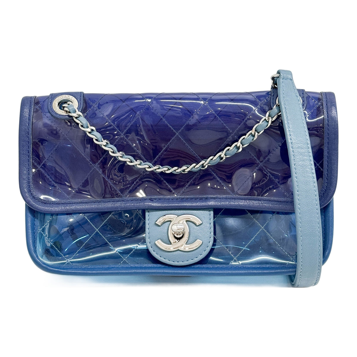 Coco Splash PVC Flap 2018 Matelasse Blue Vinyl Shoulder Bag