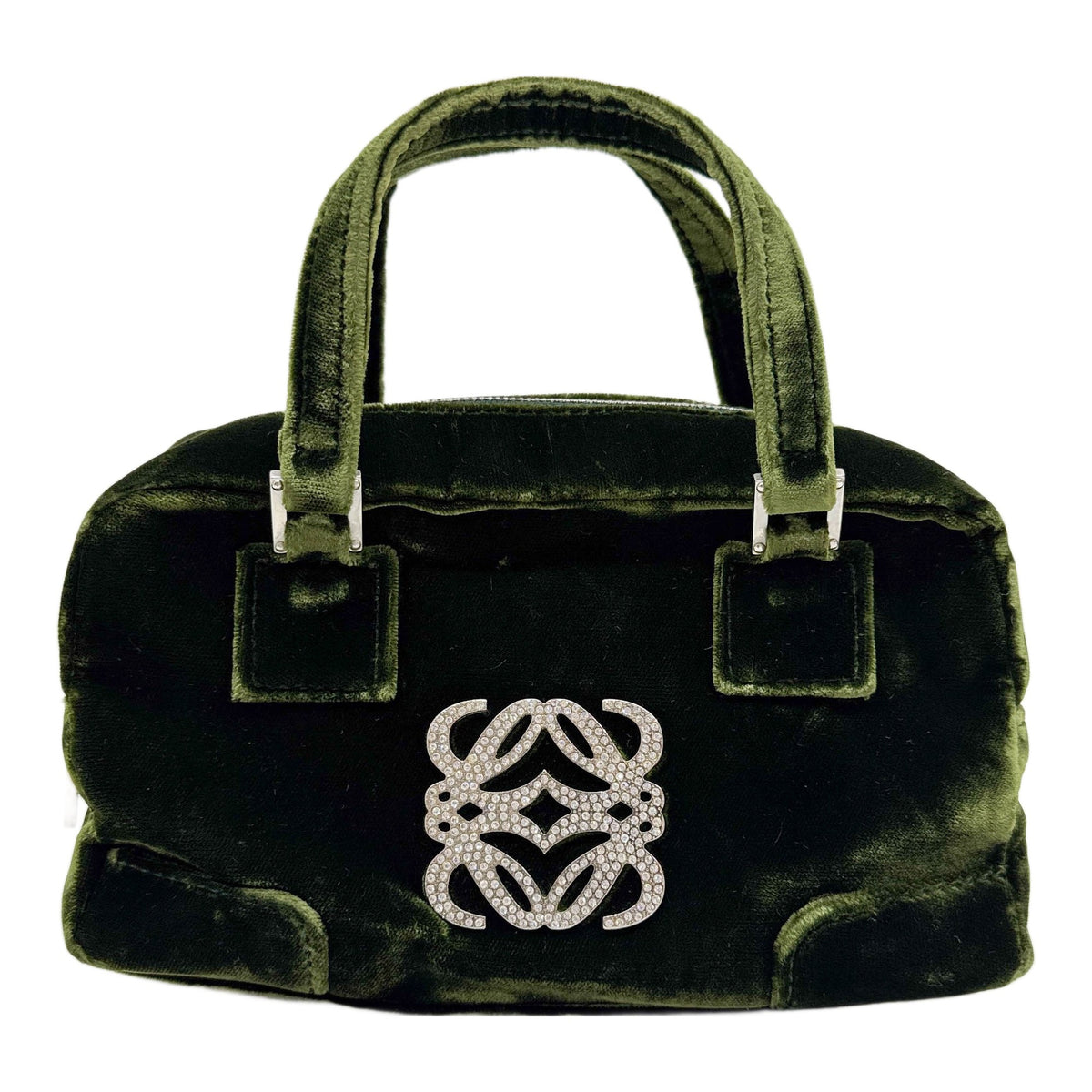 Mini Amazona 19 Bejeweled Anagram Green Velvet Hand Bag