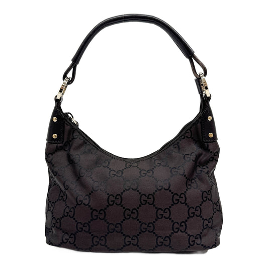 Ring Hobo Brown GG Nylon Shoulder Bag with Leather Trim