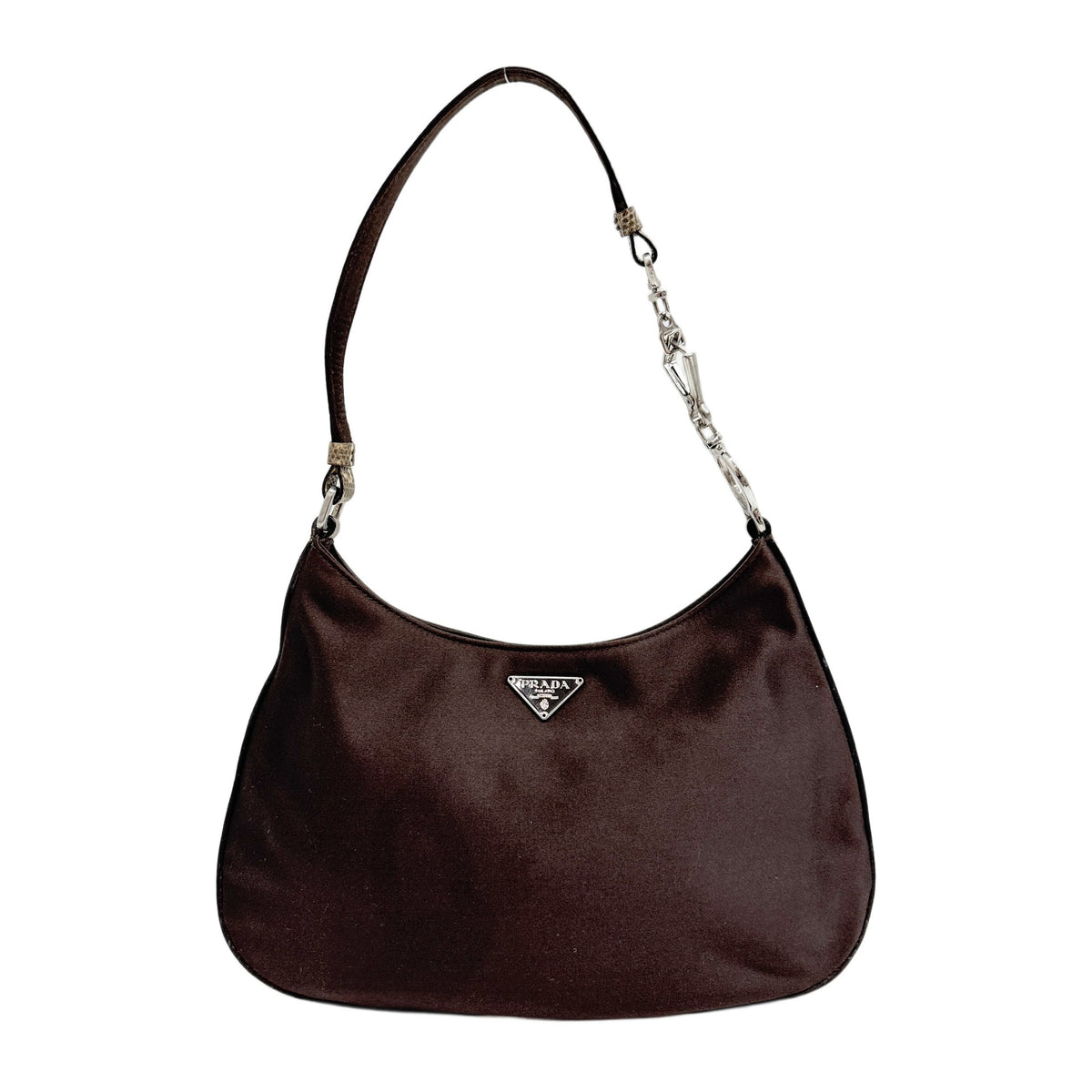 Semitracolla Lizard Embossed Leather Trim Brown Satin Shoulder Bag