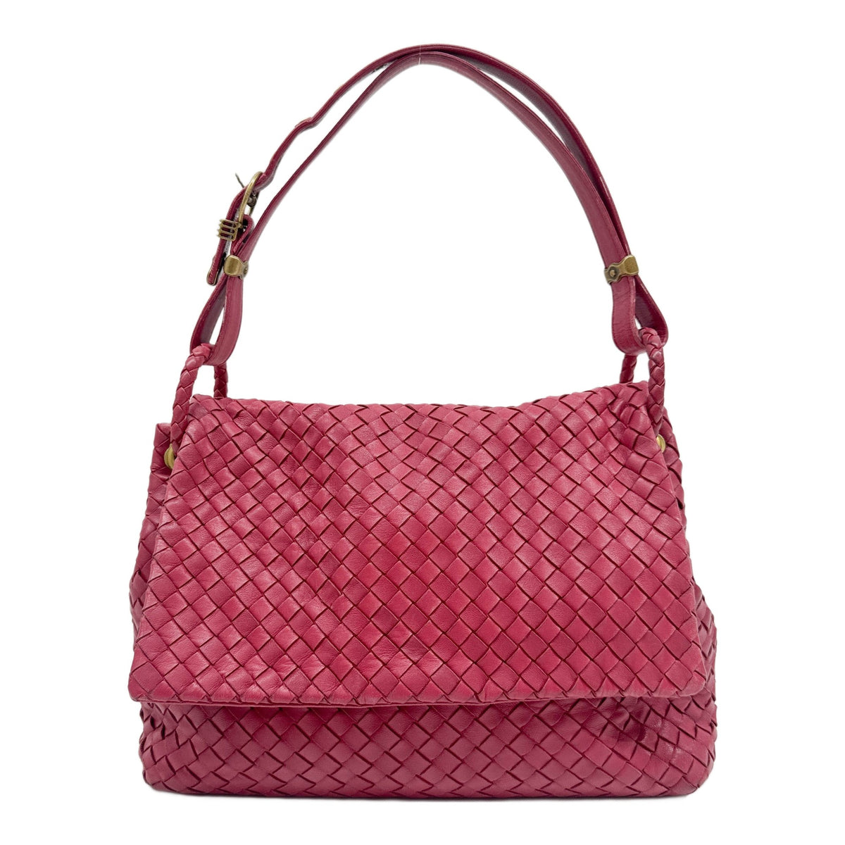 Intrecciato Rose Pink Leather Shoulder Bag