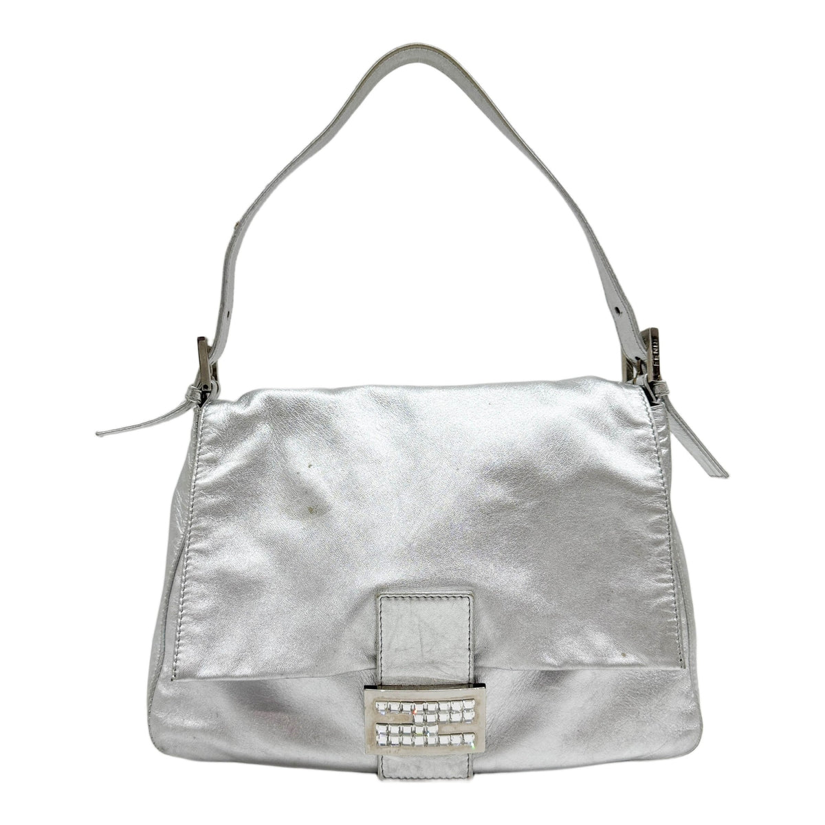 Mamma Baguette Metallic Silver Leather Shoulder Bag
