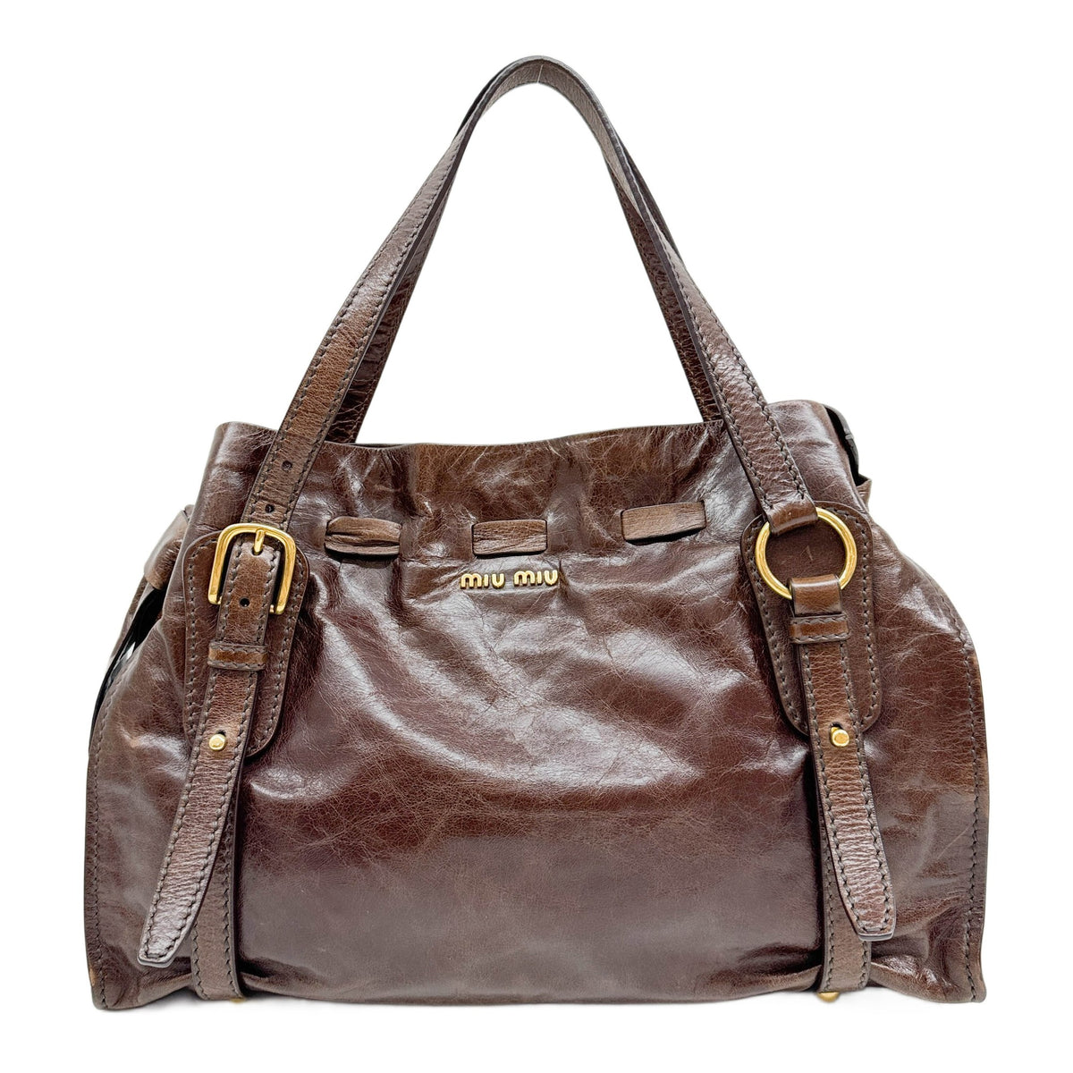 Vitello Lux Bow Brown Leather Shoulder Bag