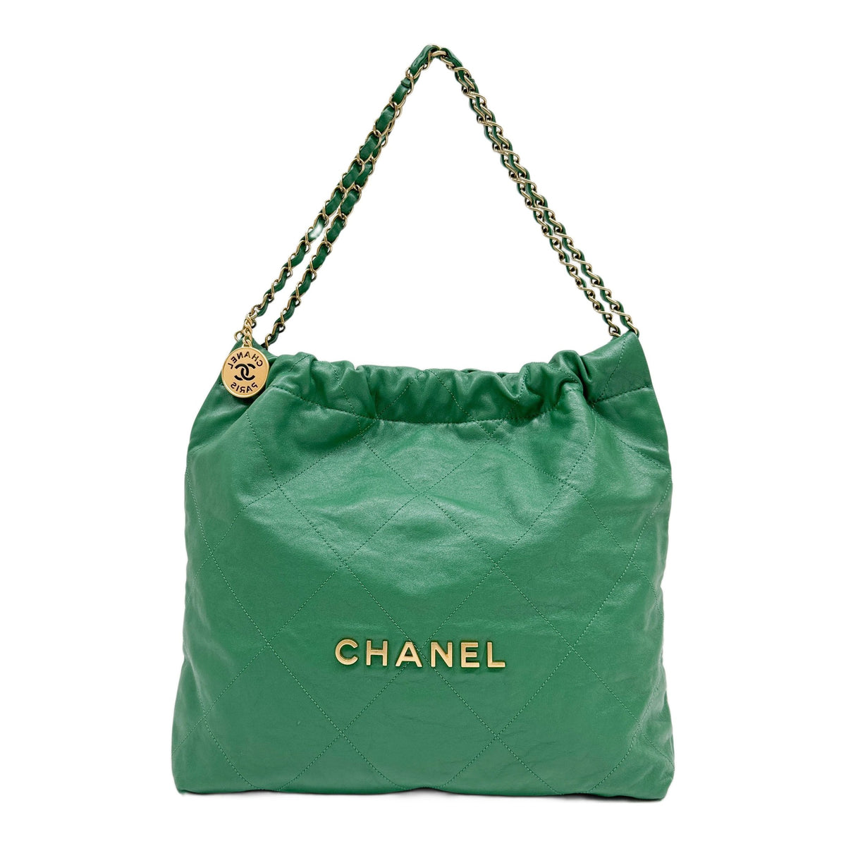 Medium Chanel 22 2021-2026 Matelasse Green Leather Tote Bag