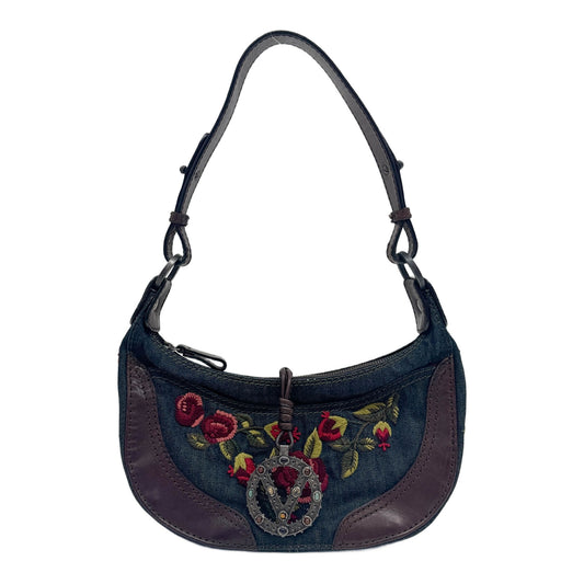 Floral Print Blue Denim Shoulder Bag