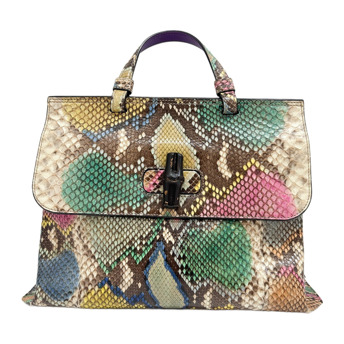 Bamboo Daily Top Handle Multicolor Python Embossed Leather Two Way Bag