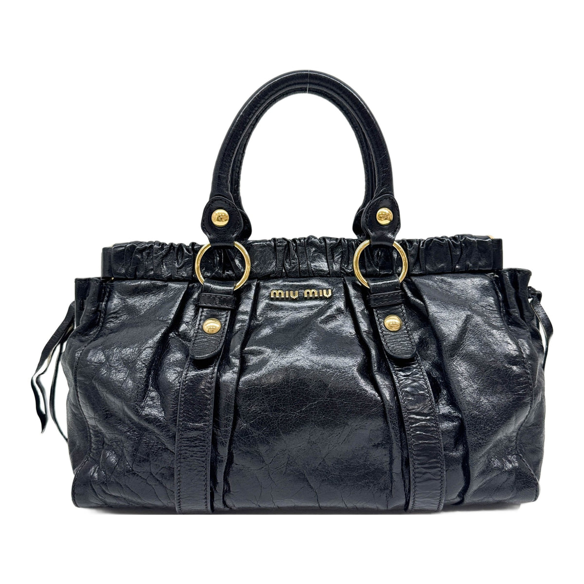 Vitello Black Leather Handle Bag