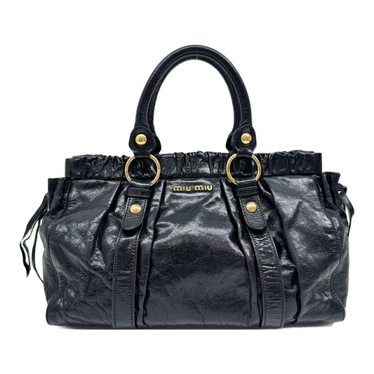Vitello Black Leather Handle Bag