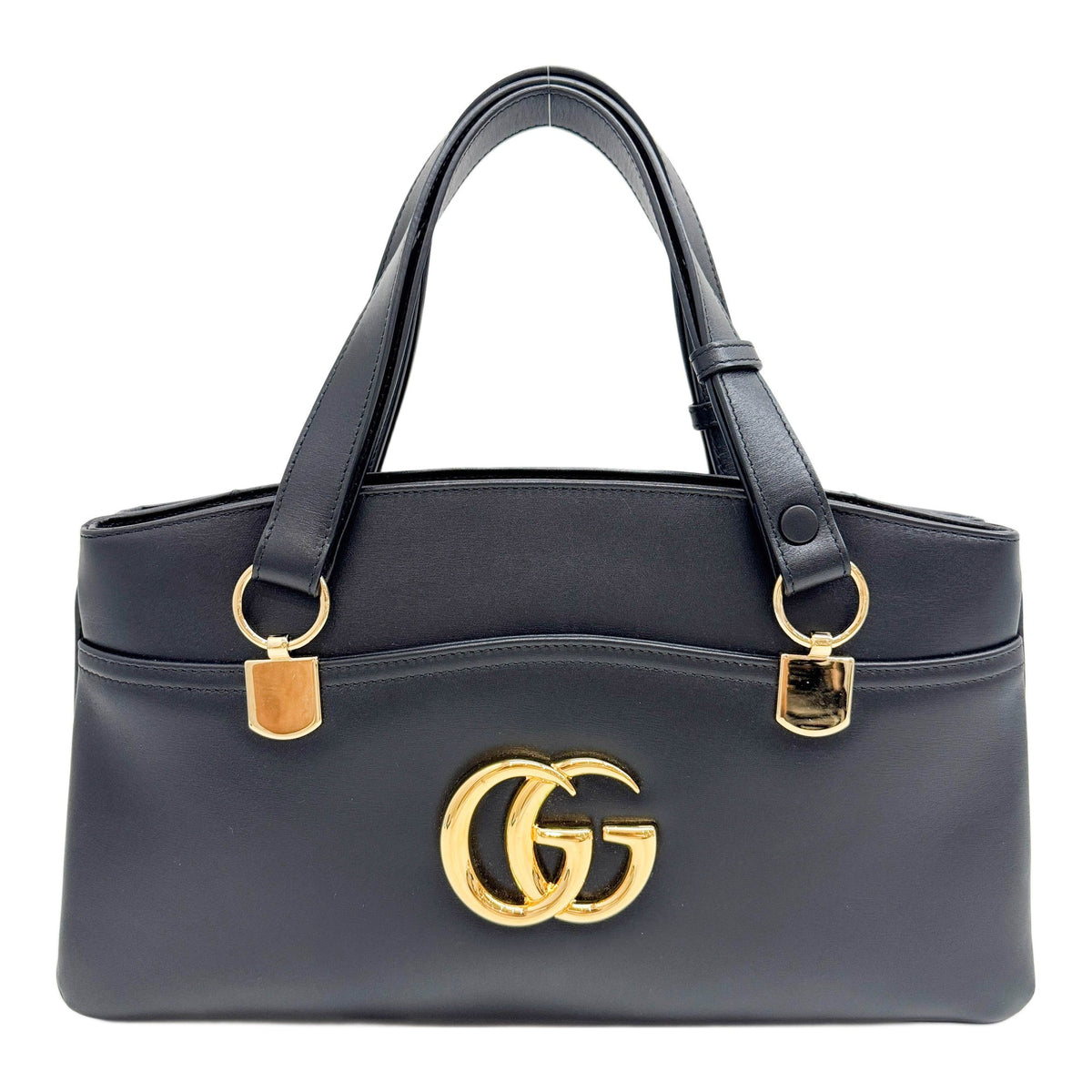 Large Arli Black Leather Handle Bag