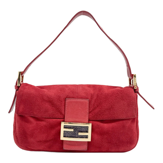 Baguette Red Suede Shoulder Bag