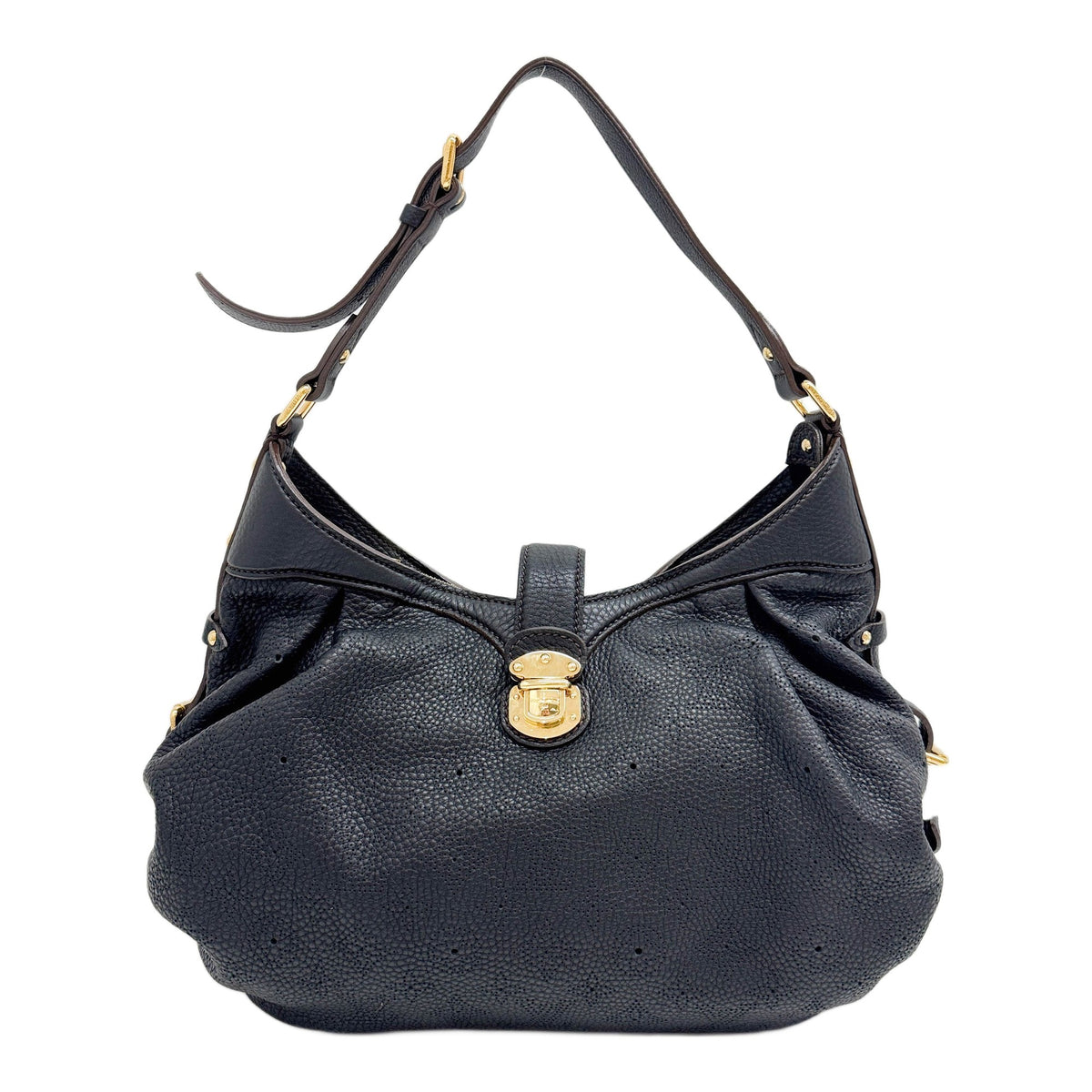 Mahina Black Monogram Leather Hobo Shoulder Bag